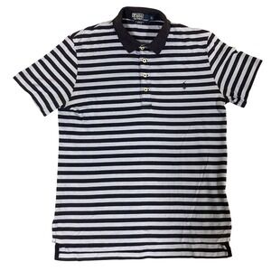 Polo Ralph Lauren Mens Small Pima Cotton Striped Polo Shirt Navy Blue RN 41381